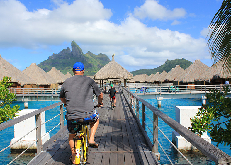 Riding bikes in Bora Bora.