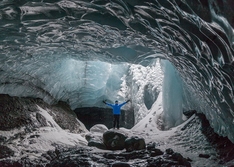 Spelunking in Iceland.