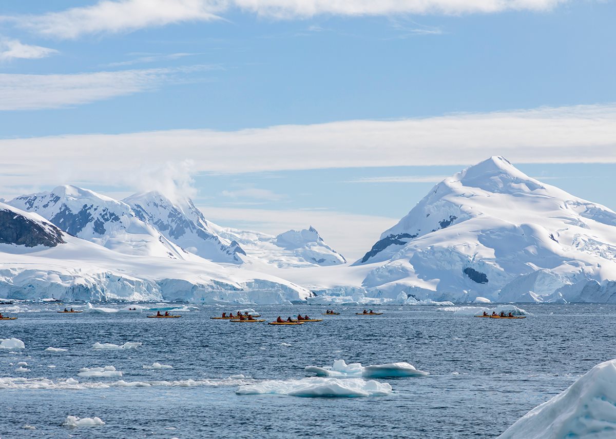 Kayaking off the Antarctic Peninsula.
